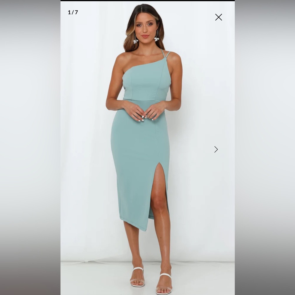 Hello Molly Taking It Back Midi Dress with Slit in Sage